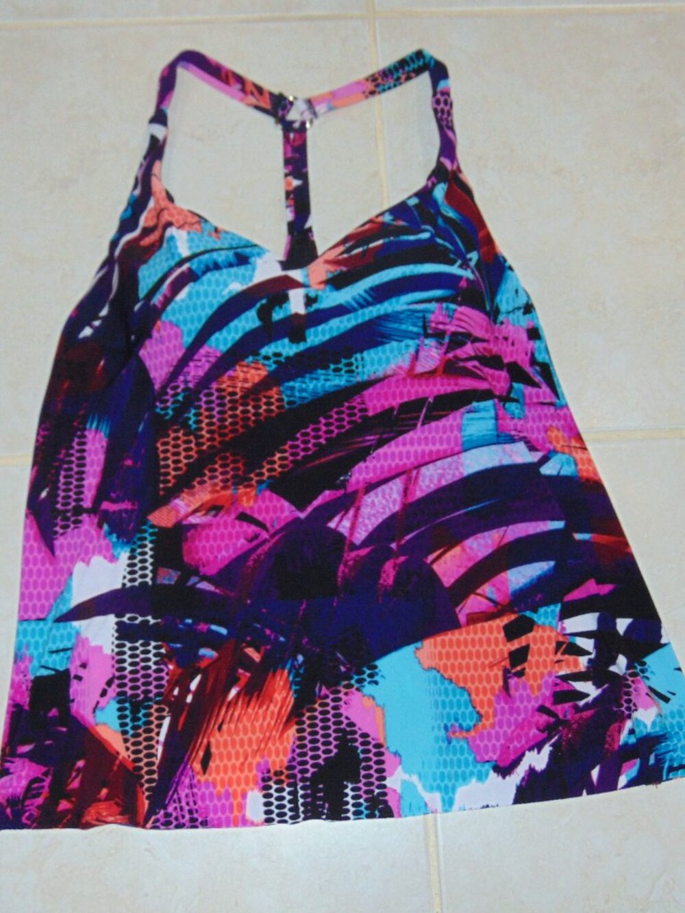 Aqua Green Racerback Swim Tankini Top Women's Plus 16W Multicolor Polyester